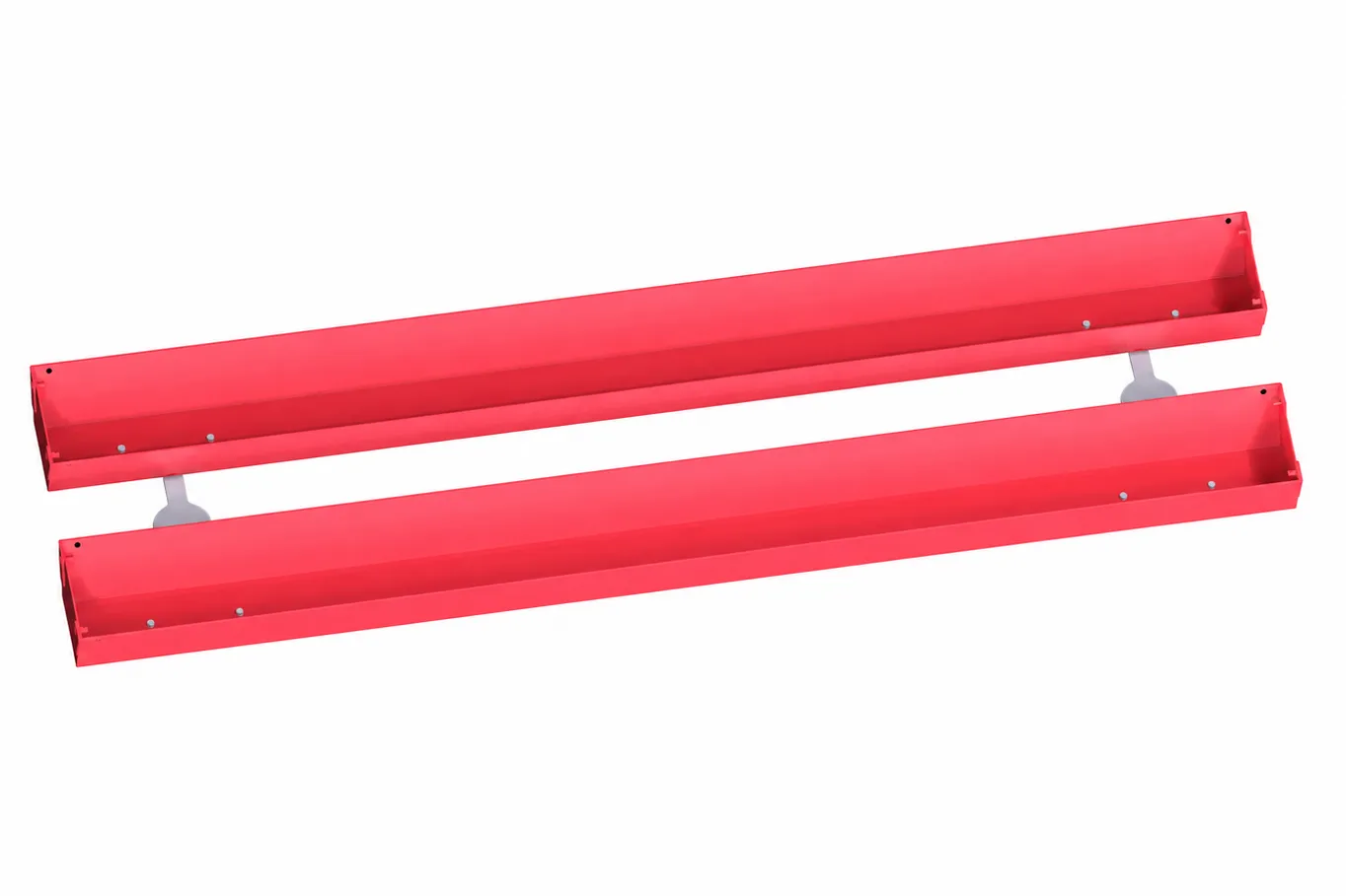 Two narrow grain collection pans on a reinforced mounting frame.